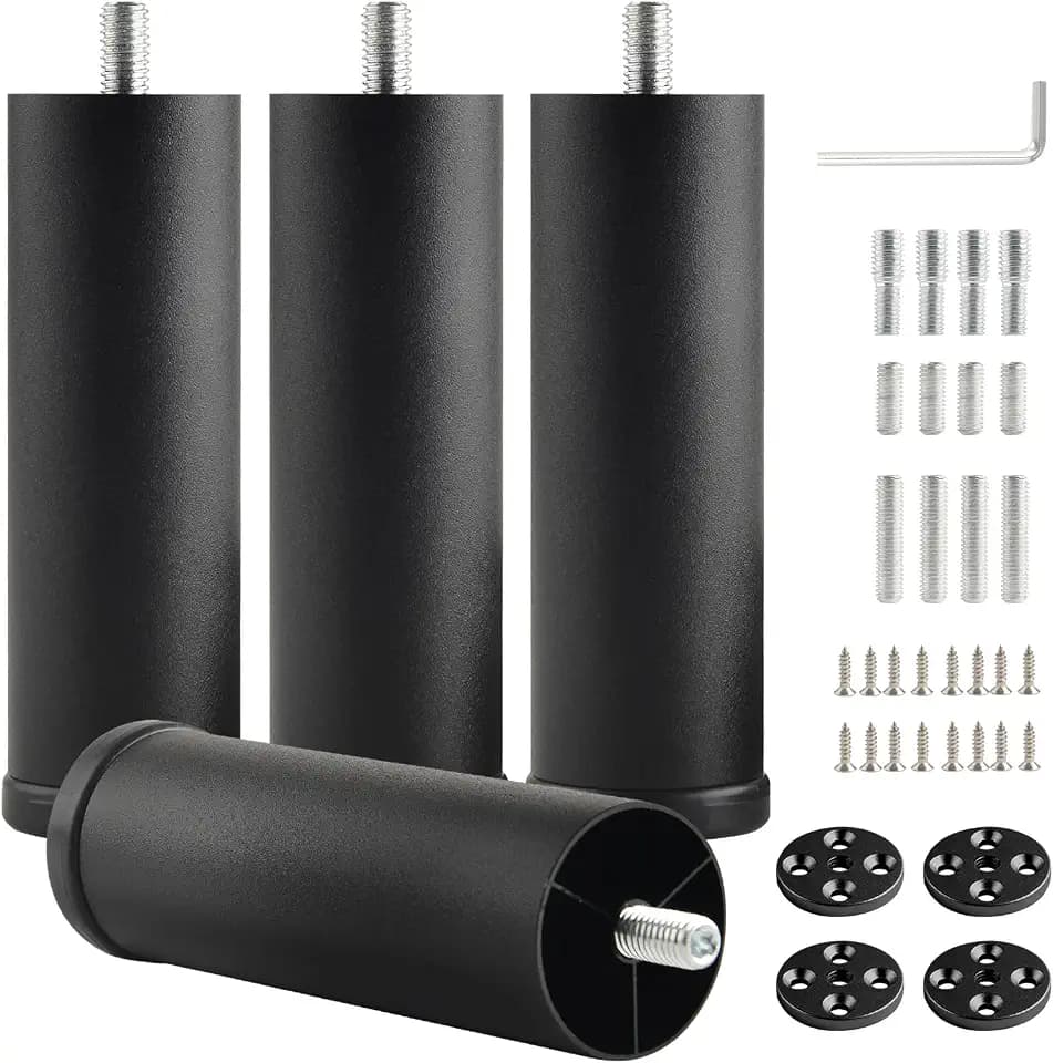4 Pack Furniture Legs Cabinet Metal Cylinder Risers Legs M8 Screw in Support Foot for Bed Frame Replacement 4.7 Inch Black Dresser Coffee Table Feet