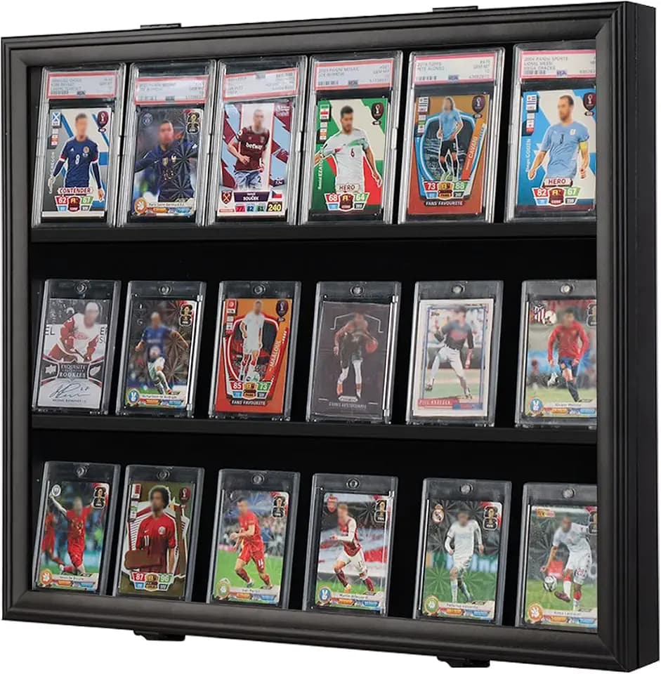 18 Graded Card Display Case,Card Shadow Box with UV and Lock,Black