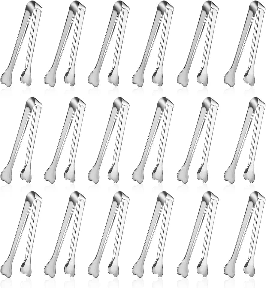 Dmoera 18 Pack Premium Small Serving Tongs, Mini Stainless Steel Appetizer Tongs 4.33Inch Silver