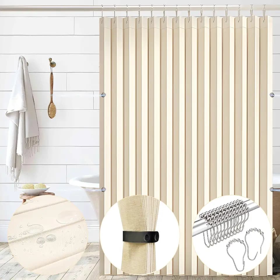 72x72 Waterproof Folding Shower Curtain, Magnetic Shower Curtain