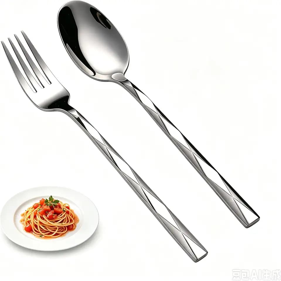 12-Piece Stainless Steel Spoon and Fork Set for Everyday Home Use, Diamond Cut Mirror Polished Heavy Duty Dinnerware, 6x8" Large Forks & Spoons, Dishwasher Safe Flatware Set for Kitchen Restaurant