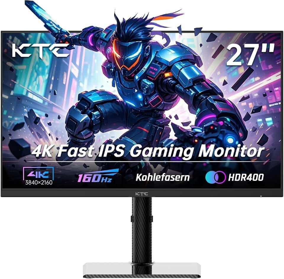 KTC 27 Zoll 4K UHD Gaming Monitor, 3840×2160, 160Hz, Fast IPS Panel, 1ms, HDR400, 132% sRGB, Adaptive Sync, DP 1.4, HDMI 2.1, VESA 100×100mm, für Gaming, Design und Büro, U27T6