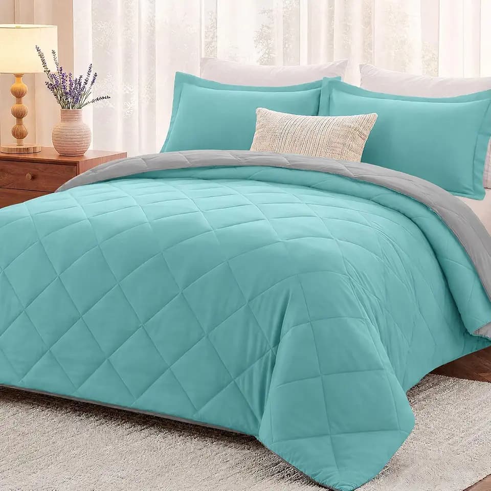 downluxe California King Comforter Set Reversible 3 Pieces, Light Blue/Gray