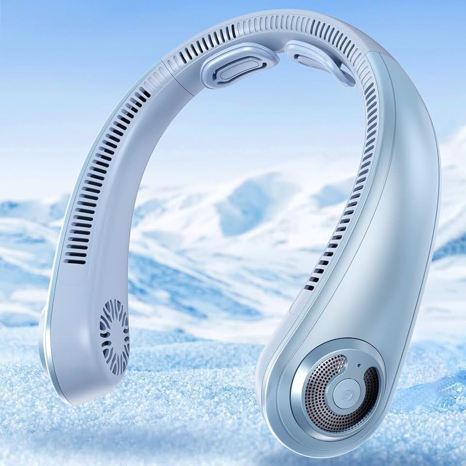 Portable Lightweight Neck Fan with Neck Support, Birthday Gifts for Men Women Dad Mom, Rechargeable Personal Wearable Cooling Neck Fans for Hot Flashes, Disneyland, Travel, Camping Essentials