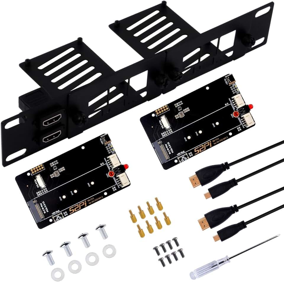 GeeekPi 10 Zoll 1U Rack-Halterung für Raspberry Pi 5, mit 2PCS PCIe auf M.2 NVMe SSD Adaptern, hält bis zu 2 Pi5 Boards, für DeskPi RackMate T0/T1/T2/T0 Plus/T1 Plus/TL1 Serverschrank & 10-Zoll Rack