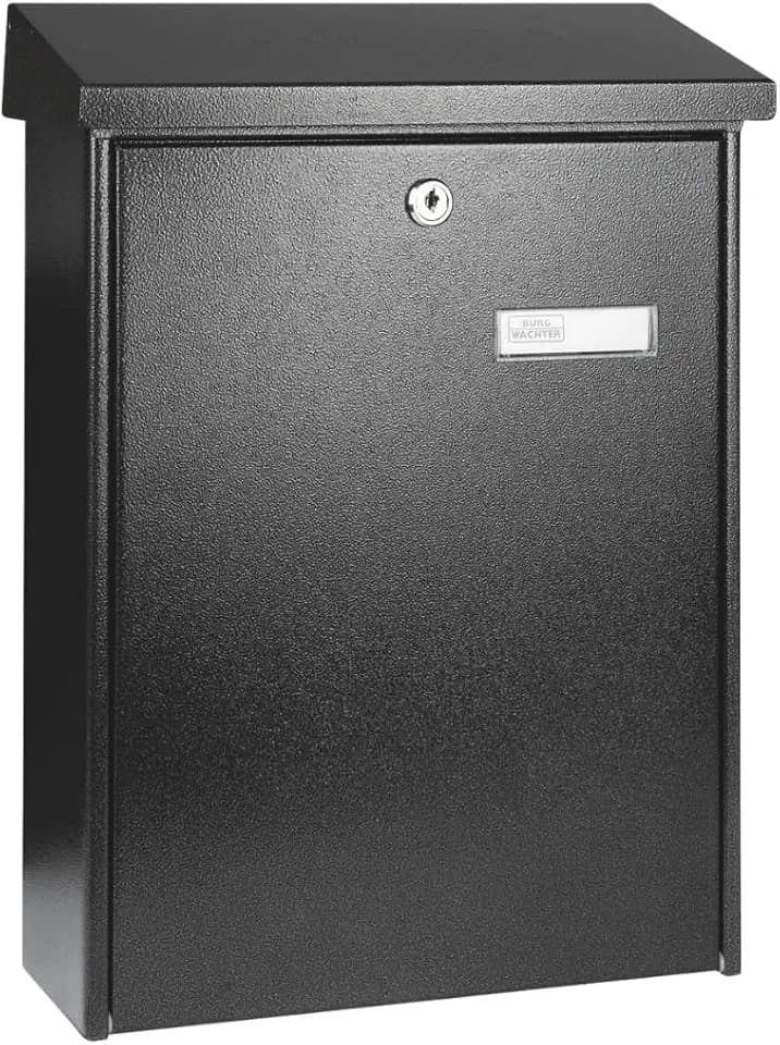 Burg-WÄCHTER Briefkasten ohne Zeitungsfach mit Namensschild, Verzinkter Stahl, Strukturlackiert, Korrosionsschutz, Einwurf-Format DIN C4, inkl. 2 Schlüssel und Montagematerial, TEXEL 5767 E, Eisen