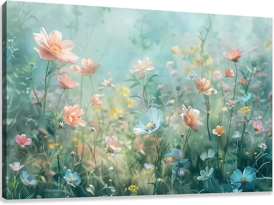 Tucai Decor Floral Canvas Wall Art Colorful Wildflowers Field Painting 32W x 48L inches Pink Blue and Yellow -Flowered Plants Art Prints Wall Decor for Living Room Bedroom Office Ready to Hang