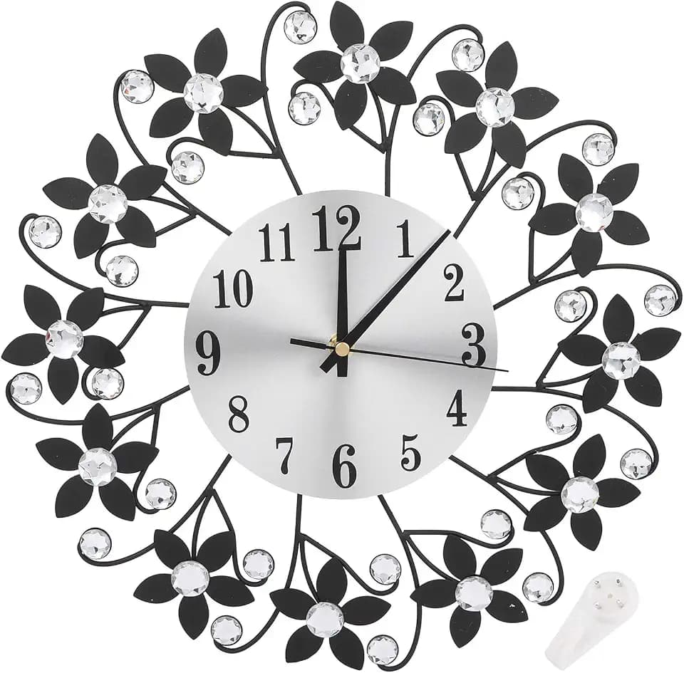 TeamSky 14.5" Metal Crystal Wall Clock, Silent Modern Decorative Clock