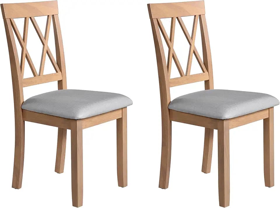 Merax Wood Farmhouse Upholstered Dining Chair Set of 2, Natural