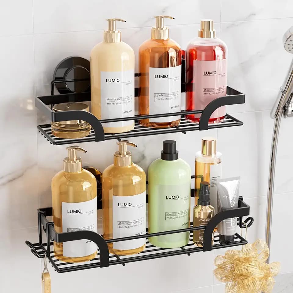 LEVERLOC 2 Pack Shower Caddy Suction Cup, Shower Shelves for Inside