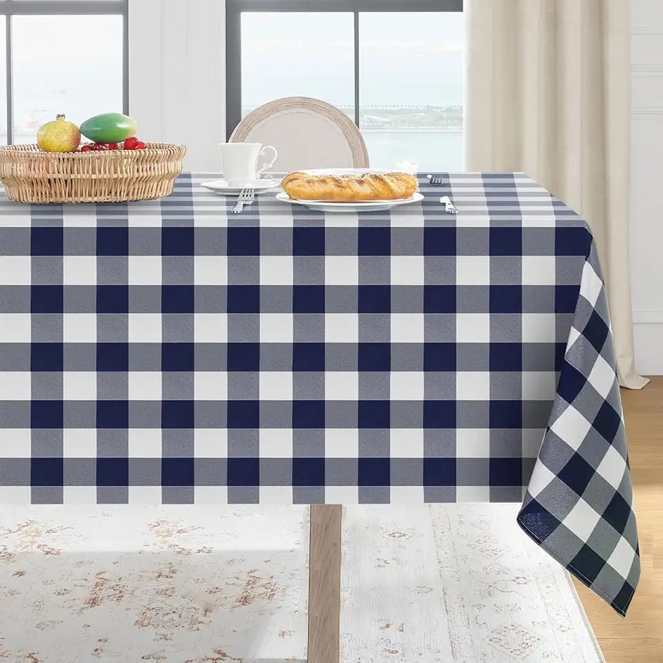 Softalker Gingham Tablecloth Rectangle, Navy Blue and White, 54 x 54 Inch