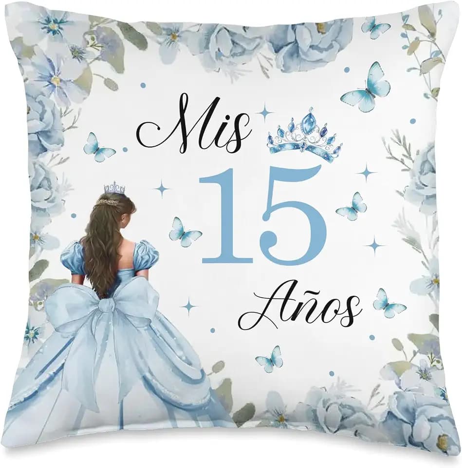 Dusty Blue Coquette Bow Princess Quinceanera Mis 15 Años Throw Pillow