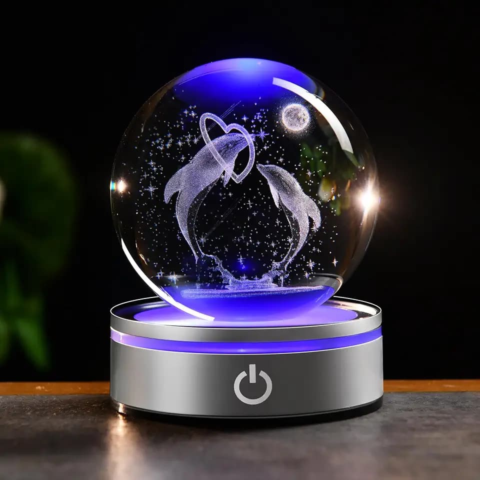IFOLAINA 3D Dolphin Crystal Ball Night Lights Dolphin Lovers Gifts