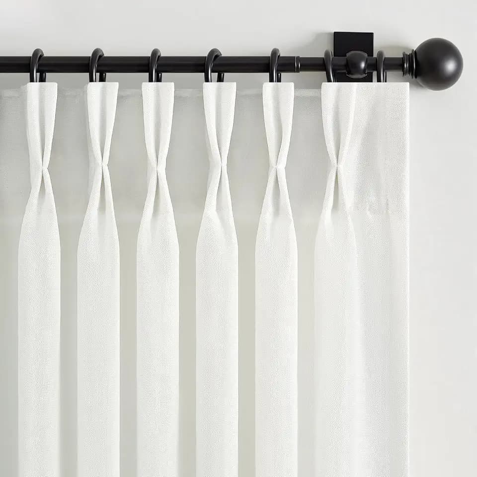 Pinch Pleated Curtains Beige White 105 Inches Long 2 Panels Set