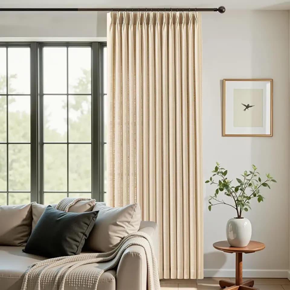 Pinch Pleated Linen Blend Light Filtering Sheer Curtains for Sliding Door
