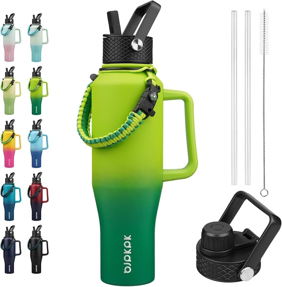 BJPKPK 40oz Insulated Water Bottle with Handle & Straw Lid, Stainless Steel