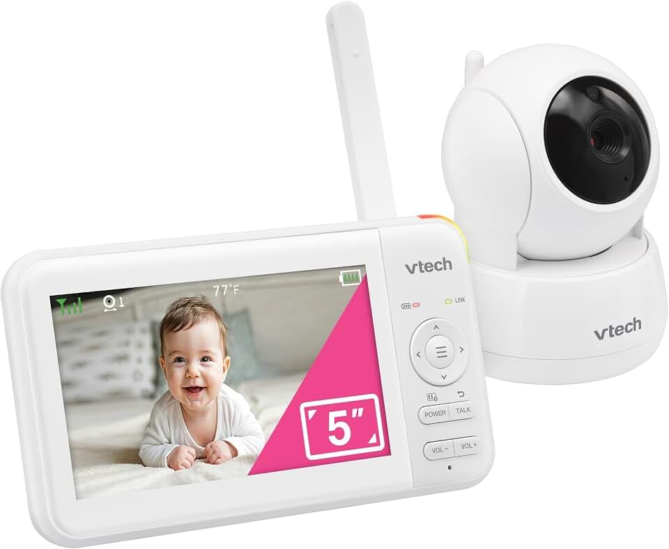 VTech Baby Monitor No WiFi– See Every Corner of the Nursery, Remote Pan-Tilt-Zoom, Hack-Proof, 5" Screen, 17Hr Battery, 1000ft Range, Night Vision, Temperature Sensor | 924W