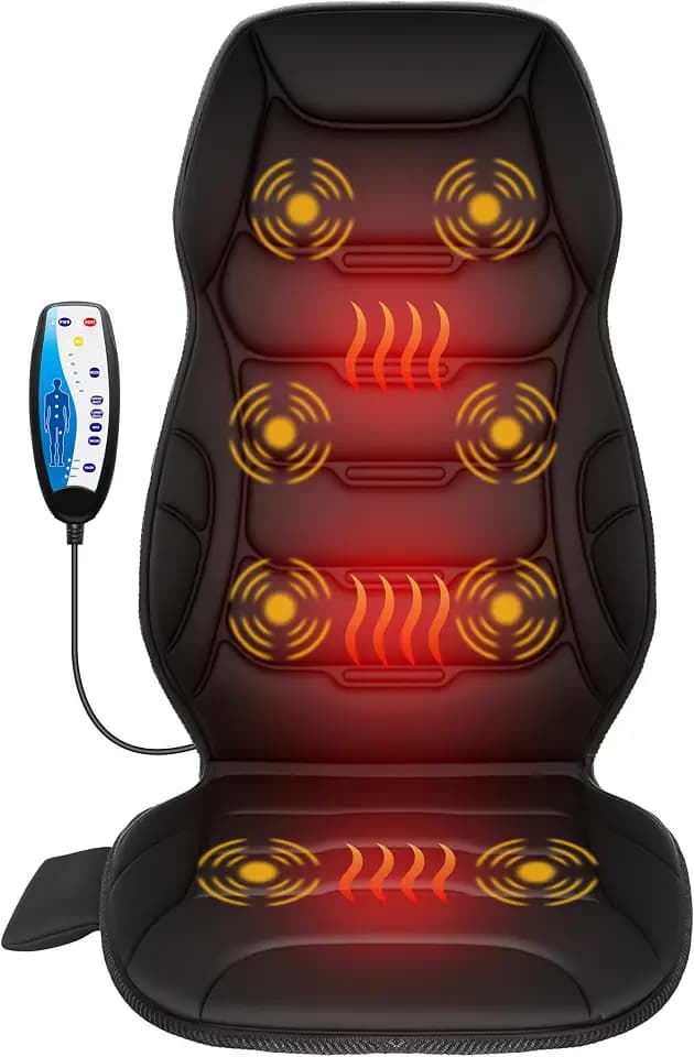 COMFIER Massagesitzauflage mit Wärmefunktion, 8 Vibrationsmotoren, 5 Massagemodi & 2 Heizstufen,Vielseitige massagematte für Nacken, Rücken, Büro & Zuhause,Geschenke für männer