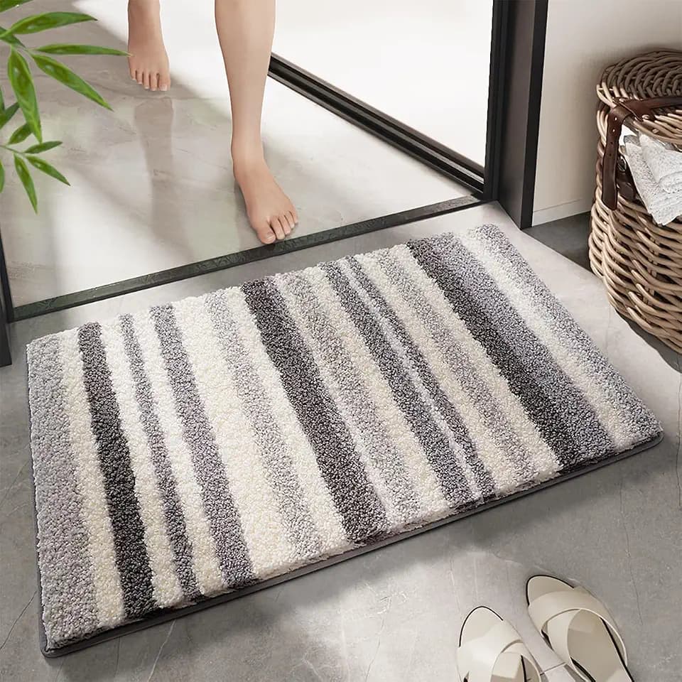 Scandinavian Bath Mat Non Slip Super Absorbent Bathroom Soft Microfiber Machine Washable Luxury Bathroom Carpet for Dining Room, Kitchen and Bedroom (23"x16", Grey)