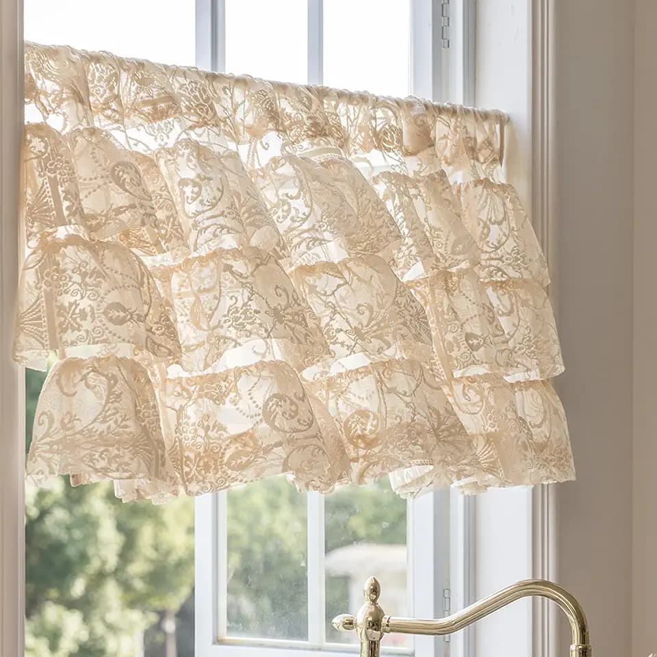 TUDECO Beige Lace Valance for Window 18 Inch Length, 1 Panel