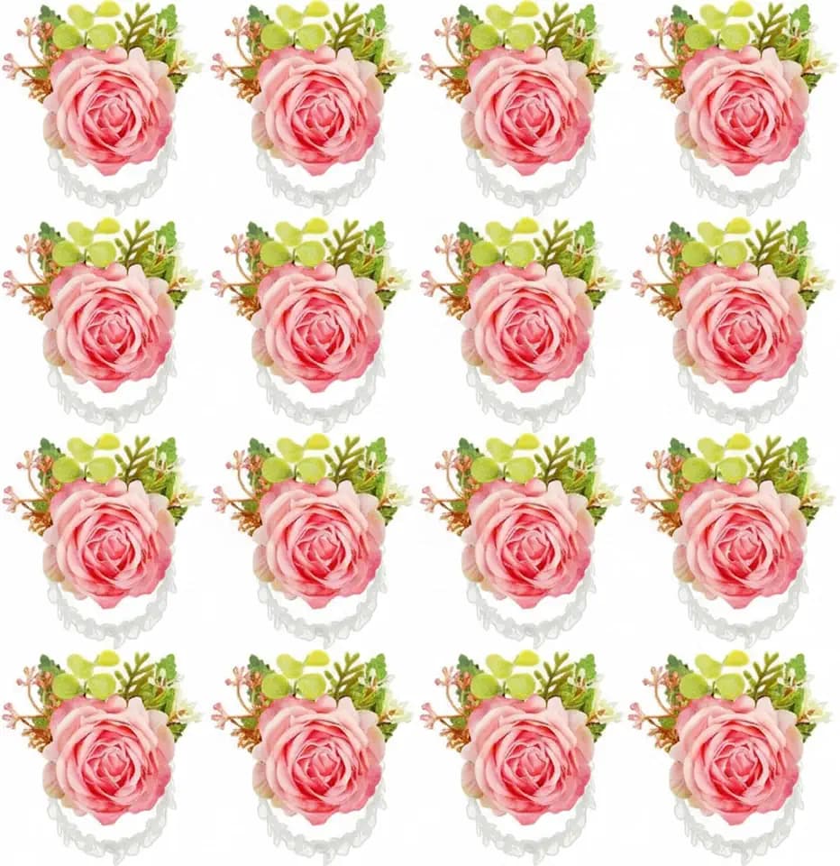 Sherr 24 Pcs Corsage Wristlet for Wedding Bridesmaid Women, Peach Pink