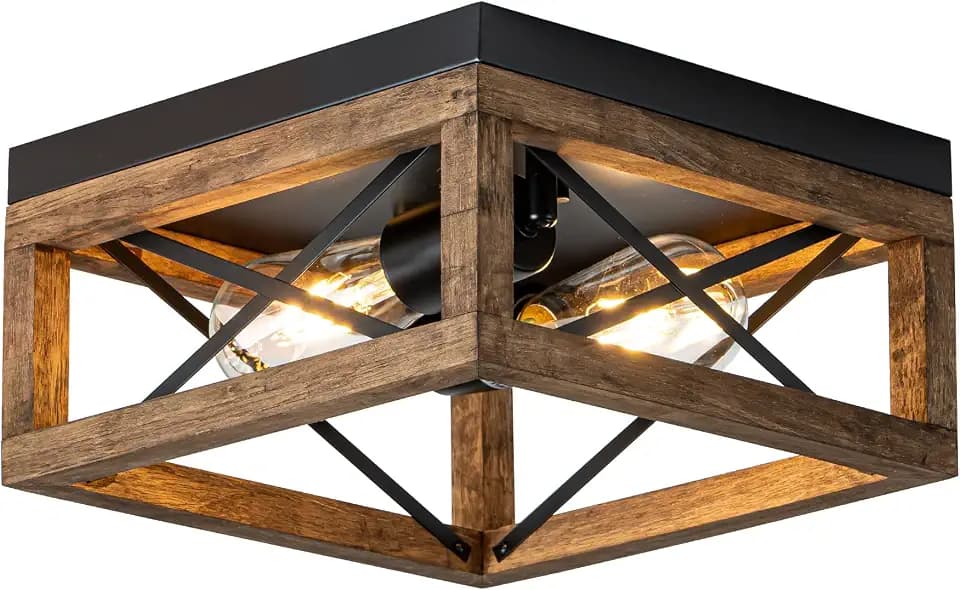 MAYNA Farmhouse Flush Mount Ceiling Light, 2-Light Rustic Ceiling Lighting