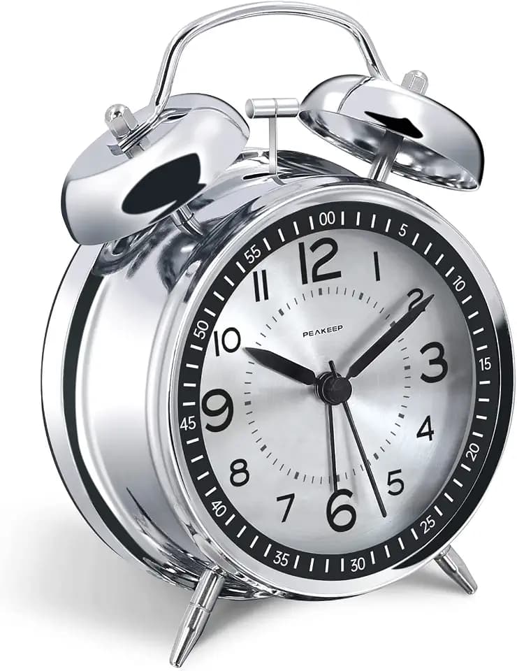Peakeep Loud Alarm Clock for Heavy Sleepers Adults, Metal 4 Inches