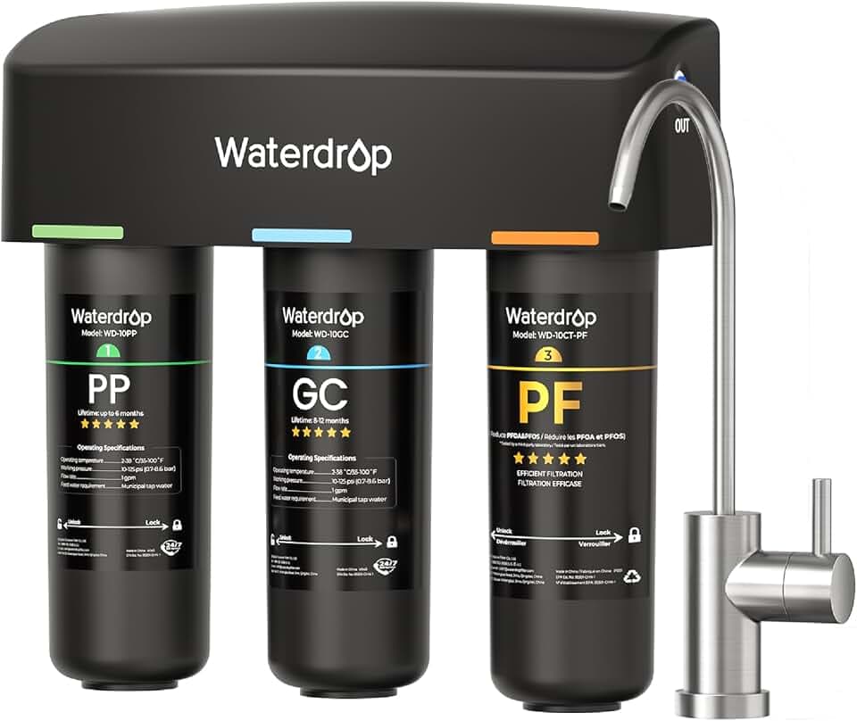 Waterdrop TSB-PF Under Sink Water Filter System, Reduces 80+ Impurities