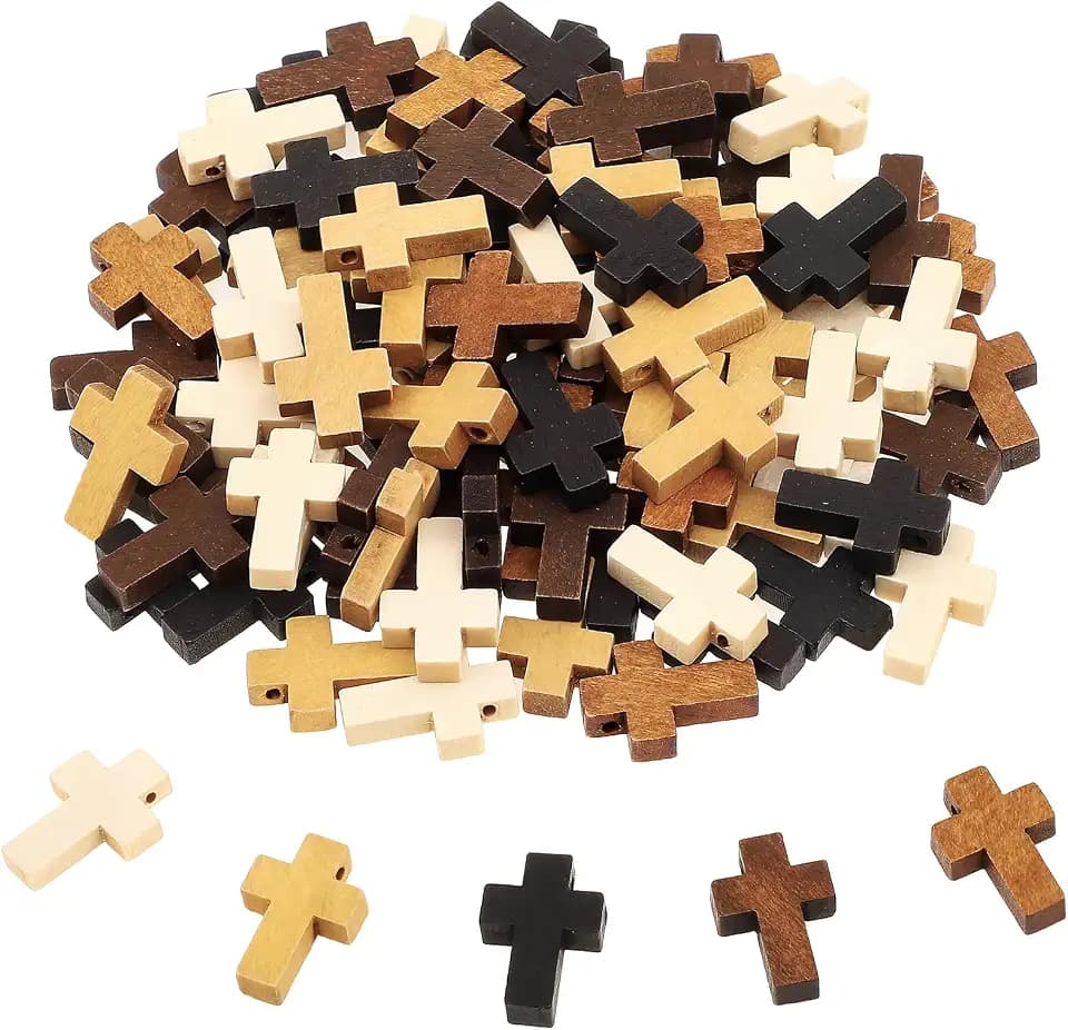 WSICSE Mini Wooden Cross Charms, 5 Colors, 0.87 in, Bulk Christian Craft