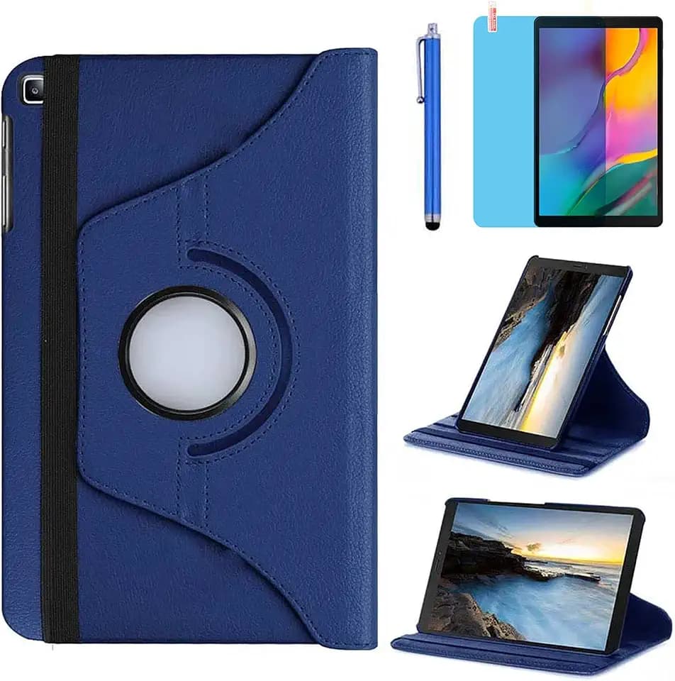 Hülle für Samsung Galaxy Tab A 10.1'' 2019 (SM-T510 SM-T515), 360 Grad drehbarer Ständer Smart Schutzhülle,Mit Stylus Pen,Bildschirm Film (Blue)