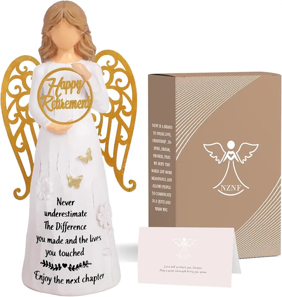 Happy Retirement Gift for Woman,5.5" Resin Angel Figurine with Metal Wings