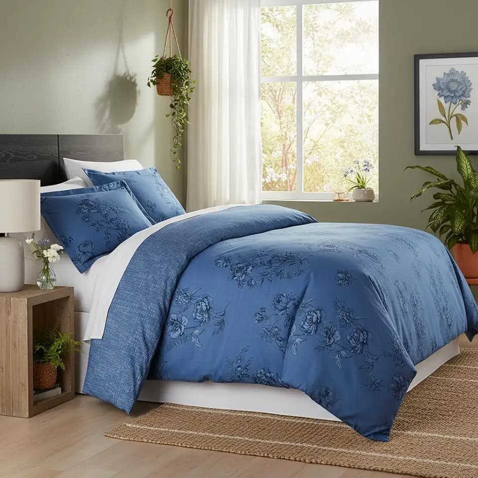 Harmony Blue Paisley Duvet Cover Queen Size/Full Size Set 3 Piece 2 Shams