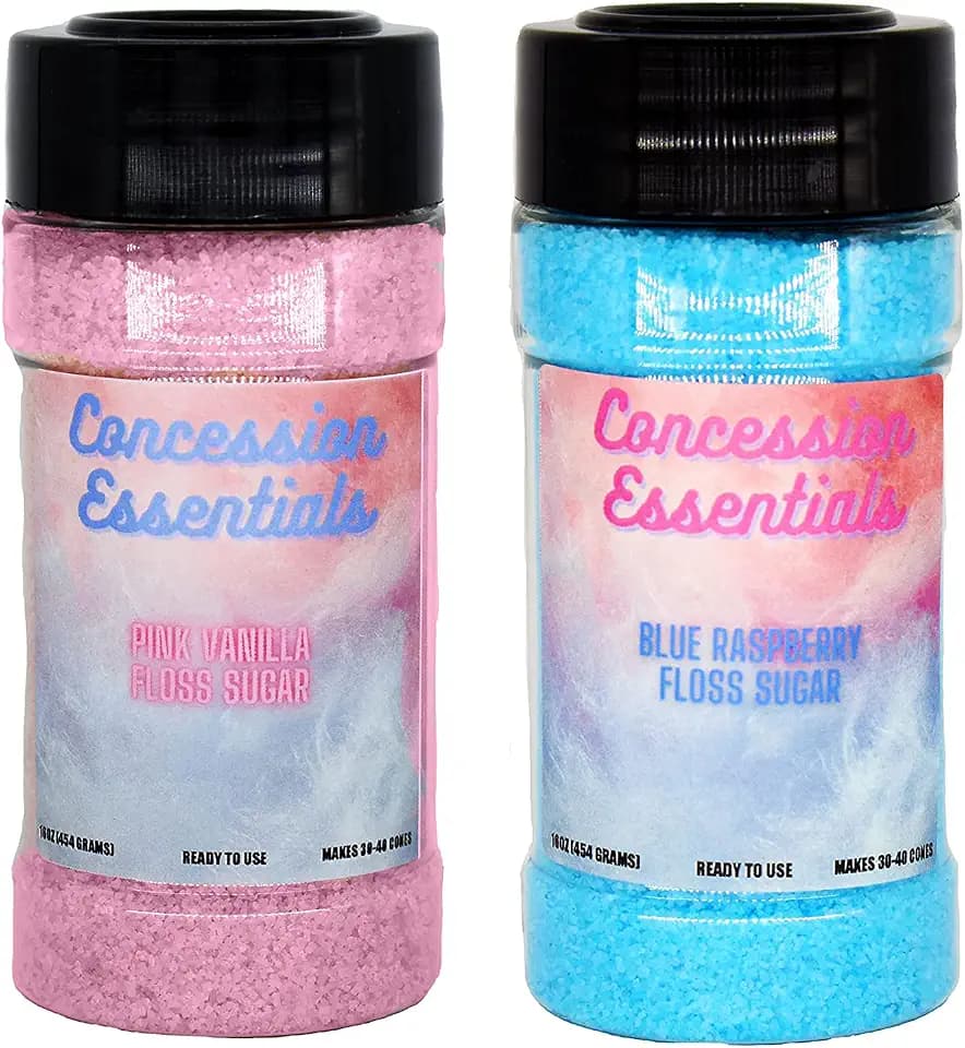 Perfectware 2ct- 16oz Jars of Cotton Candy Floss Sugar (Pink Vanilla and Blue Raspberry)