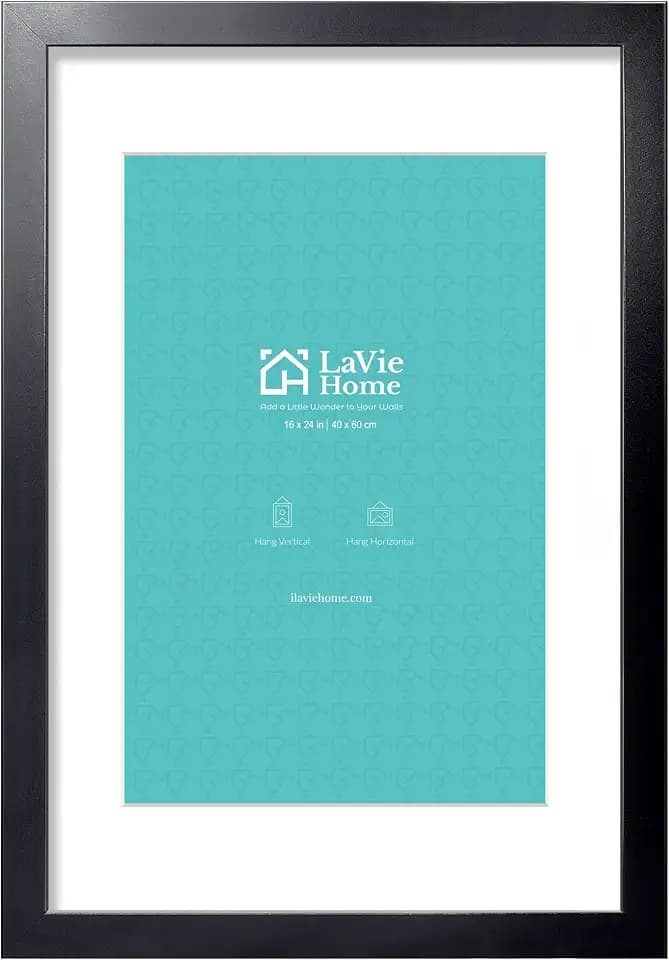 LaVie Home 16 x 24 Picture Frame Black Poster Frame,Display Pictures 12x18 with Mat or 16x24 Without Mat, Stable and Sturdy Frame and Polished Plexiglass, Suitable for wall decoration(1 Pack)