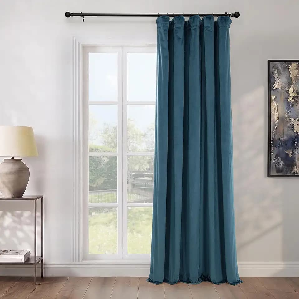 HPD Half Price Drapes Heritage Plush Velvet Curtains 84 Inches Long Room Darkening Curtains for Bedroom & Living Room 100W x 84L, (1 Panel), Avalon Blue