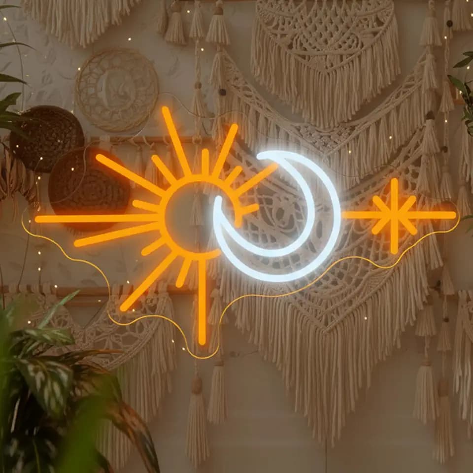 Sun and Moon Neon Sign, Boho Celestial LED Light for Bedroom or Living Room