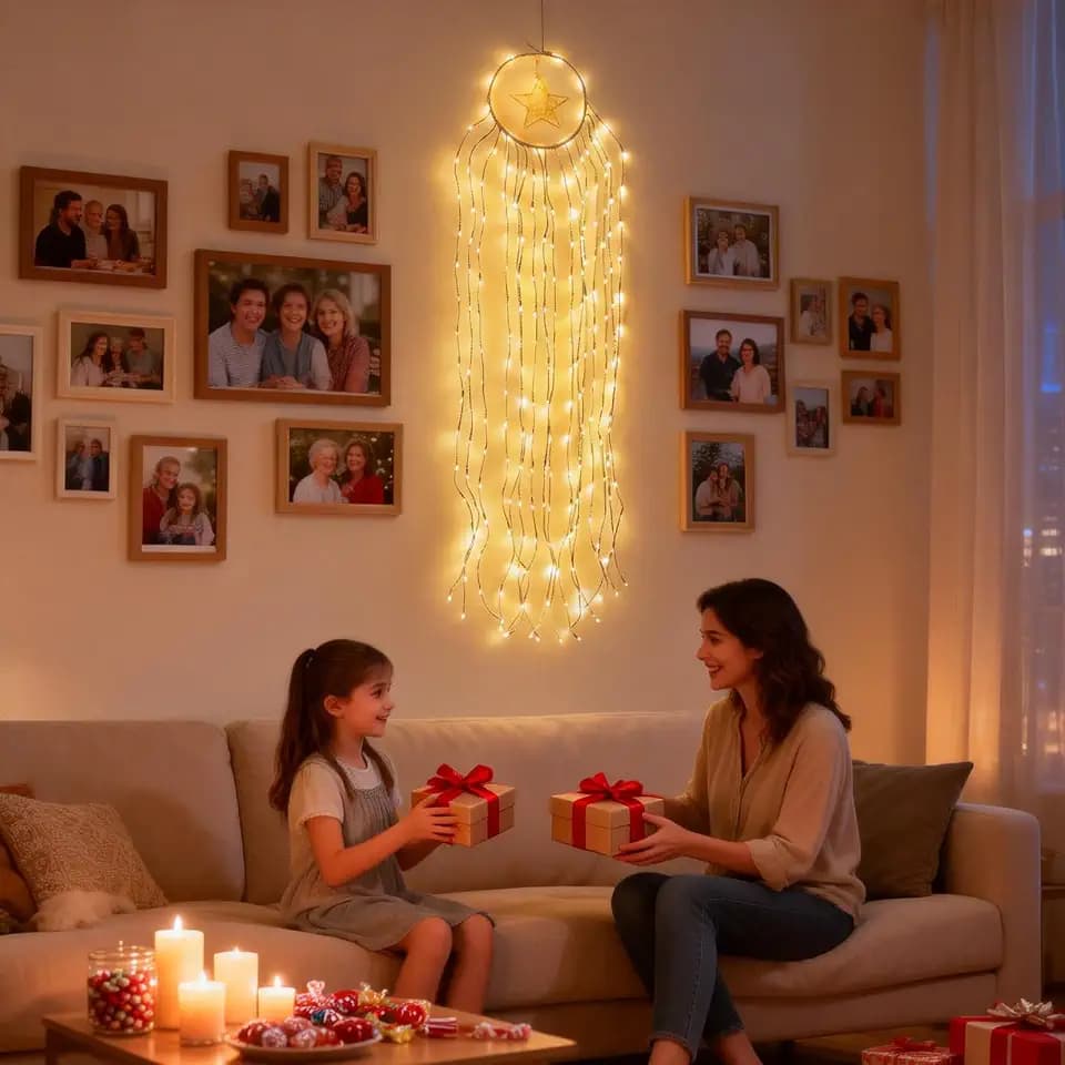 Hanging Willow Vines with Lights for Bedroom Moon Star Dream Catcher