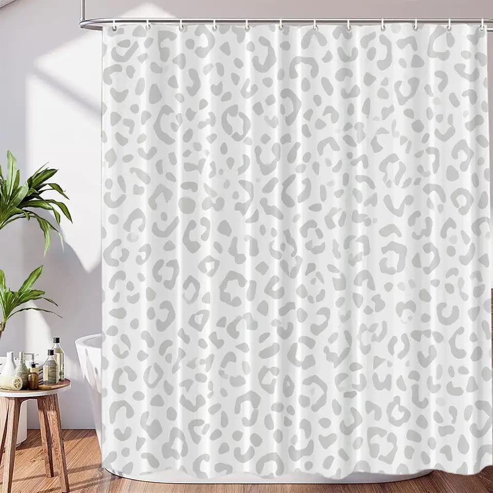 Grey Leopard Print Decor Shower Curtain Set,Animal Nature Cat Wildlife Fur Polyester Shower Curtain for Shower Stall Bathroom Waterproof with 12 Hooks 72x72 Inch