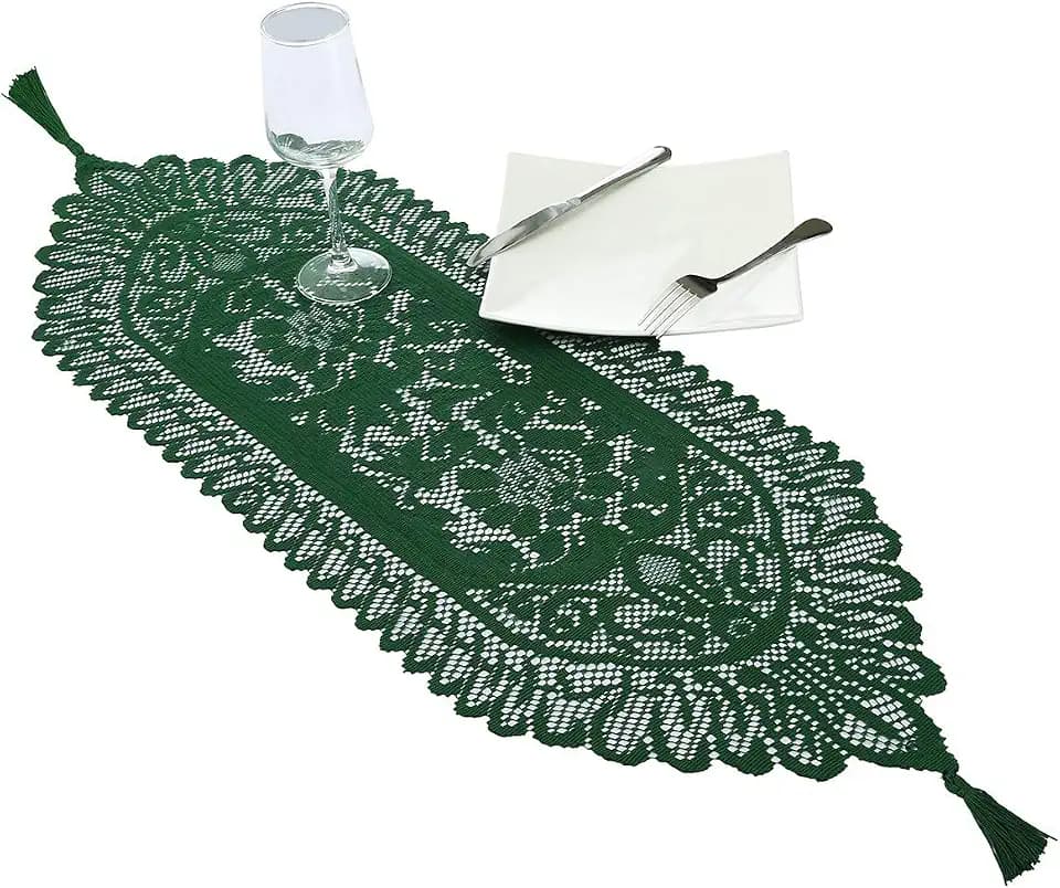 rockcloud Green Lace Table Cloth Runner for Christmas Party Table Decor