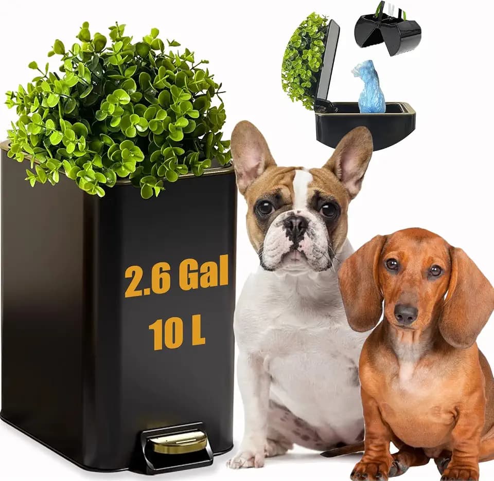 Small Metal Trash Can with Lid - Dog Poop Trash Can Outside with Pedal