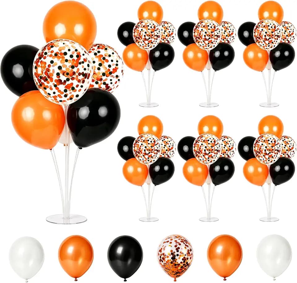 6 Halloween Orange Black Balloon Stand Kit for Table Centerpieces