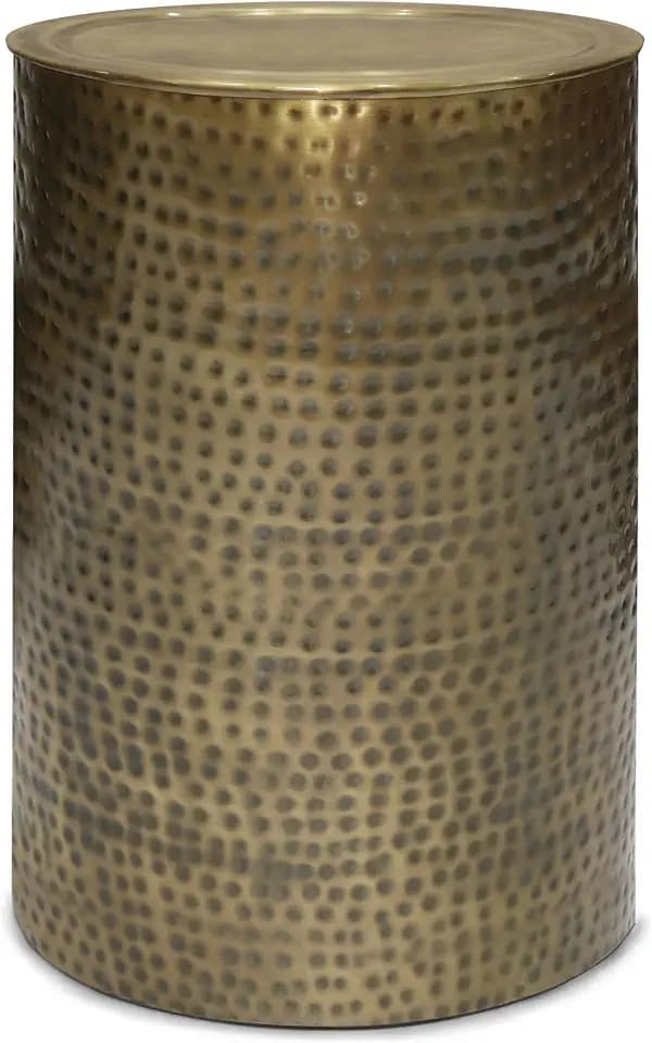 SIMPLIHOME Corbin 16" Wide Round Metal Table in Hammered Antique Gold