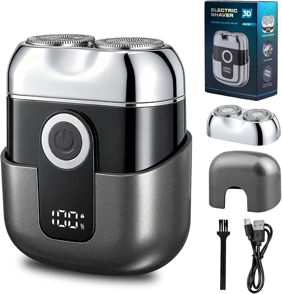 Mini Elektrorasierer für Herren - Reiserasierer IPX6 wasserdicht mit LED-Display, USB-C Schnellladung, Doppelkopf, Leise & Tragbar, Shaver Men - Grau