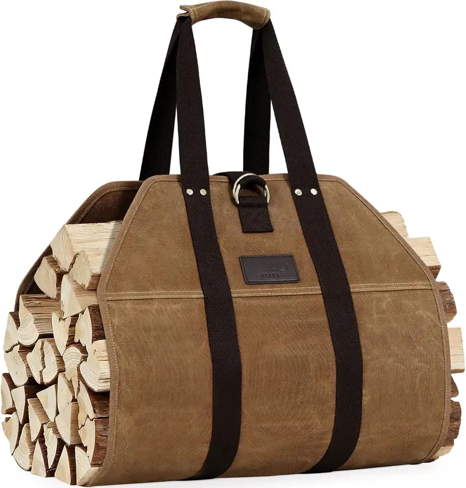 INNO STAGE Waxed Canvas Firewood Log Carrier Bag with handle, Rust