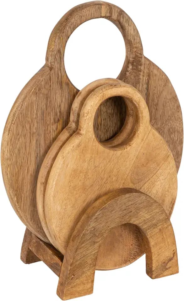 Creative Co-Op 3-Piece Round Mango Wood Cutting Boards in Various Sizes with Stand, Natural