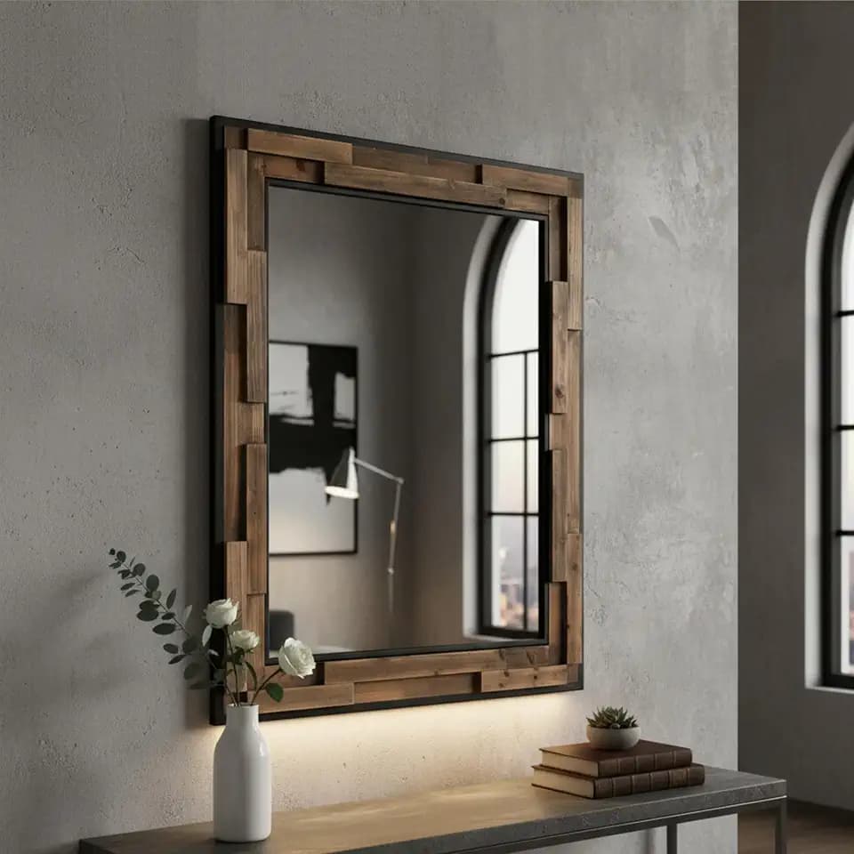 ZIYOO Wood Mirror 40"x 30", Metal & Wooden Rectangle Frame Decorative Wall Mirror for Bathroom Vanity Bedroom Living Room Entryway (Wood and Metal,40"x 30")