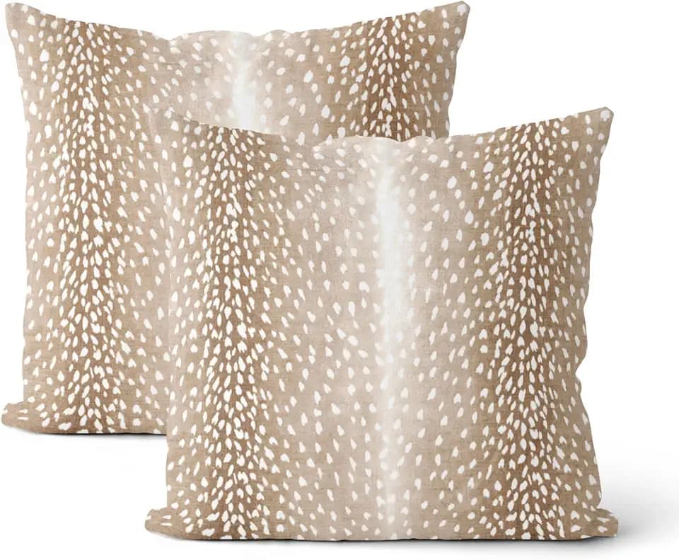 Antelope Pillow Covers 16x16 Inch 2 Pcs Brown Deer Animal Skin Print Decor Throw Pillows Fall Winter Modern Outdoor Decoration Pillowcase Soft Cotton Cushion Cover for Couch Sofa Bed