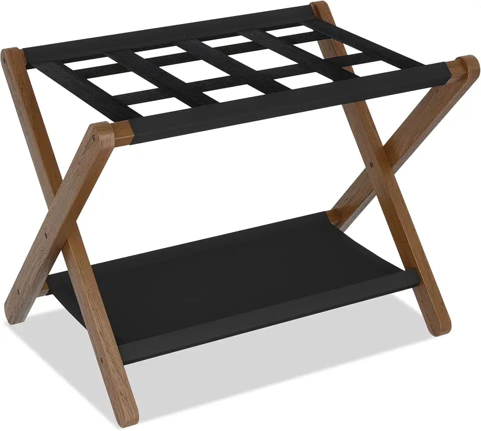 Heybly Luggage Rack, Folding Suitcase Stand with Storage Shelf HLR010WB1