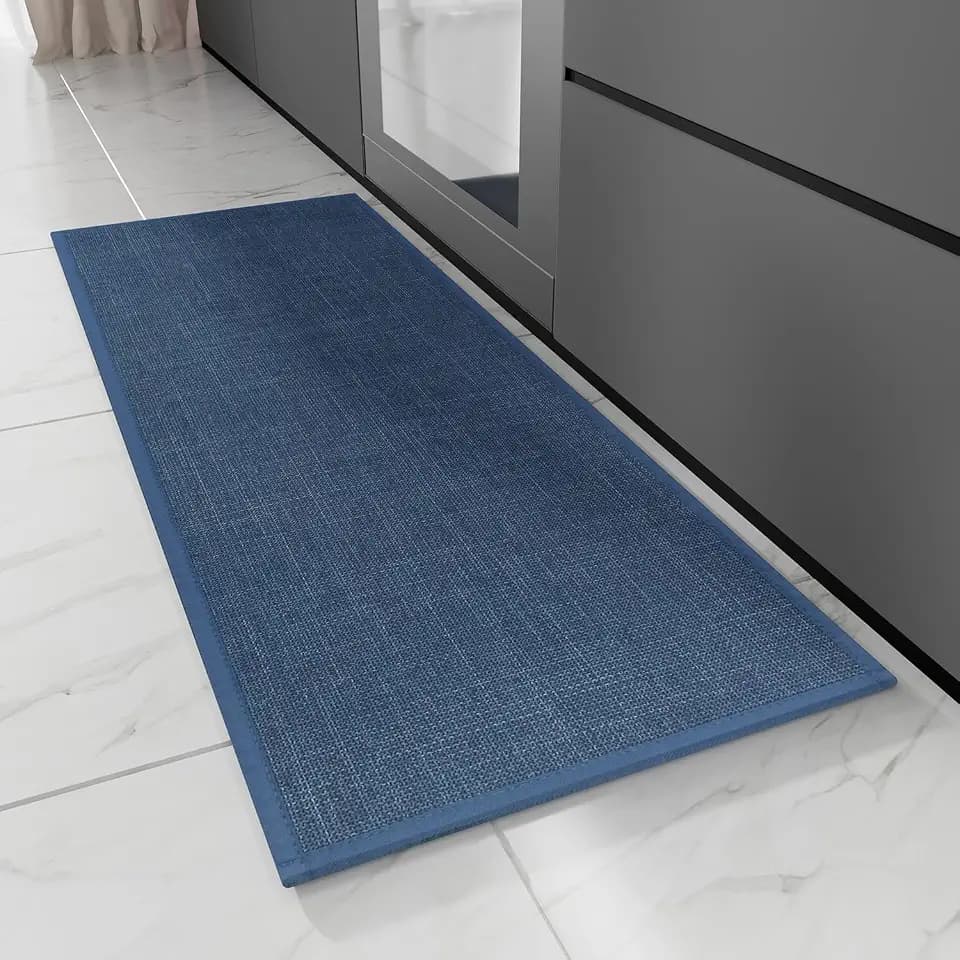 Hargiis Kitchen Rug, Rubber Non Slip Kitchen Rugs Washable, Absorbent Runner Mat for Floor, Machine Washable Standing Mats for in Front of Sink, Door, Laundry, Entryway (Navy Blue, 47" × 17.3")