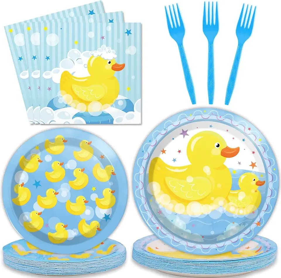 gisgfim 96 Pcs Duck Plates and Napkins Rubber Duck Themed Disposable Plates Set Party Supplies Birthday Baby Shower Decorations for 24 Guests